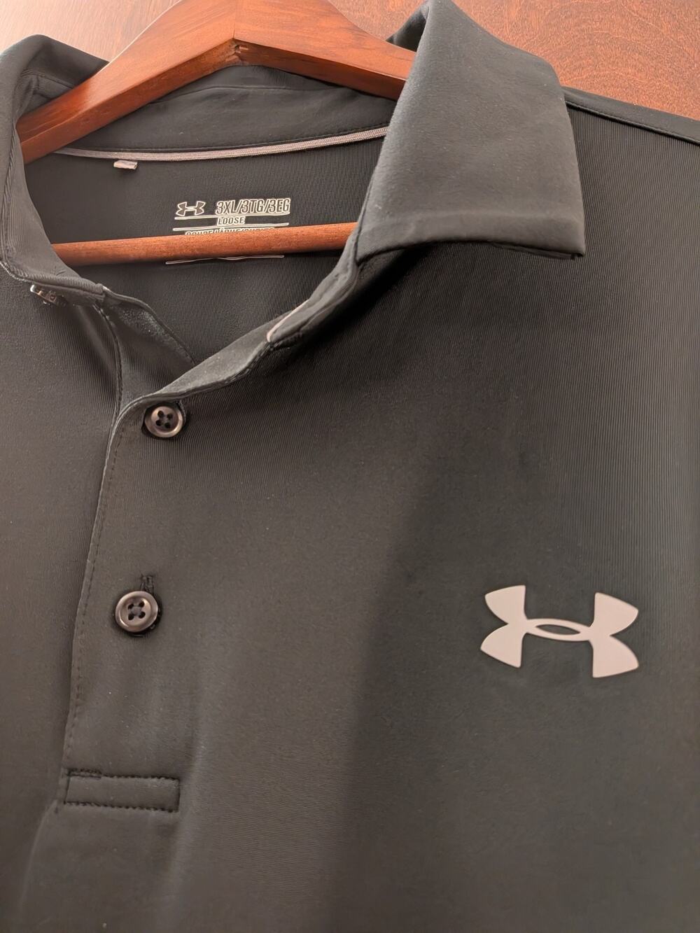 Under Armour Mens 3XL Long Sleeve Performance Polo Shirt Loose Fit Black HeatGea